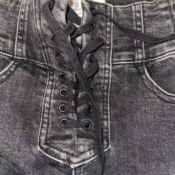 We The Free People Curvy Lovers Knot Black High Waist Lace Up Skinny Jeans 25 - Picture 9 of 12